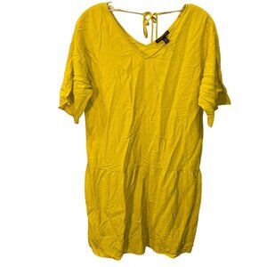 Eileen Fisher Citrus yellow chartreuse drop waist tie back neck shirt dress S